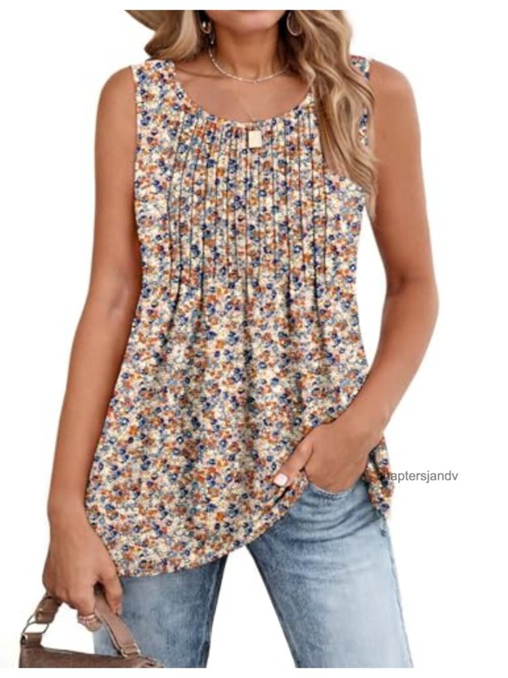 Women's Pleated Tunic Tank Top Soft Stretch Flowy Sleeveless